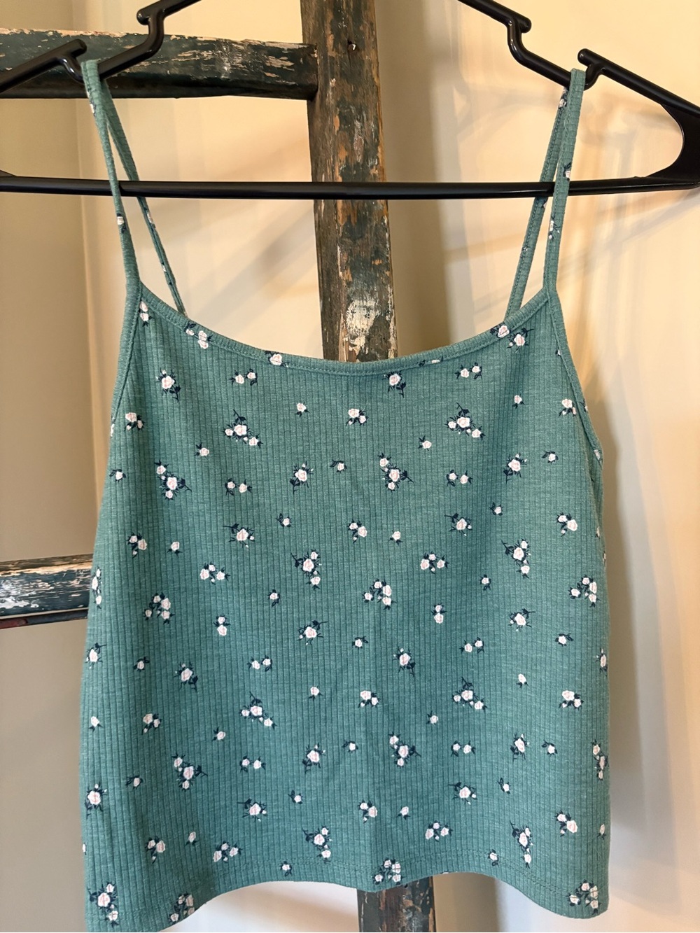 American Eagle Outfitters Teal Floral Ribbed Cami